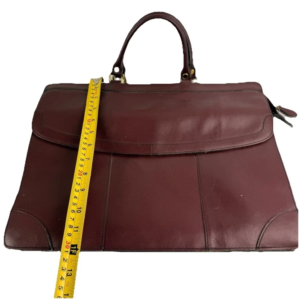 Vtg Leather Briefcase Laptop Bag Preppy Dark Academia Attache Burgundy Oxblood
